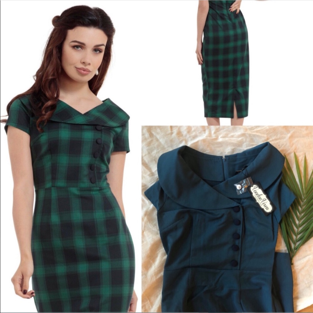 NWT Teal 1950s style wiggle pencil dress pin up
